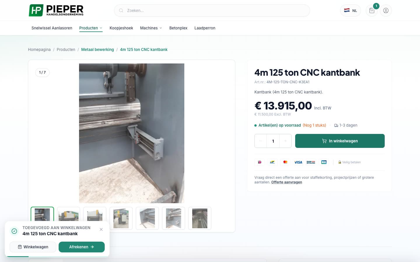 HP Pieper — webshop — Toegevoegd aan winkelwagen